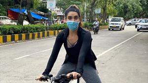 Actor Karishma Tanna spotted riding a bicycle to stay fit .(Instagram) Actor Karishma Tanna spotted riding a bicycle to stay fit .(Instagram)