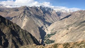 Namgia village (a green patch in the picture) is also a point for cross-border trade with China through the Shipki La pass.(HT Photo) Namgia village (a green patch in the picture) is also a point for cross-border trade with China through the Shipki La pass.(HT Photo)