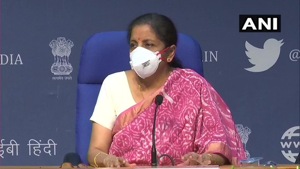 Union Finance Minister Nirmala Sitharaman announcing an allocation of Rs 50,000 in Delhi on Thursday.(ANI) Union Finance Minister Nirmala Sitharaman announcing an allocation of Rs 50,000 in Delhi on Thursday.(ANI)