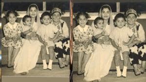 Krishna Raj Kapoor with her kids including Rishi Kapoor on her left.