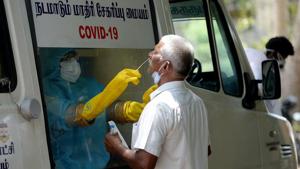 A health official collects a swab sample from a man to test for the Covid-19 test, Chennai, June 16, 2020(AFP) A health official collects a swab sample from a man to test for the Covid-19 test, Chennai, June 16, 2020(AFP)