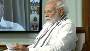 All-party virtual meeting called by Prime Minister Narendra Modi to discuss India-China border situation, in New Delhi on Friday.(ANI photo) All-party virtual meeting called by Prime Minister Narendra Modi to discuss India-China border situation, in New Delhi on Friday.(ANI photo)