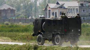 Pulwama: An Army vehicle arrives at the spot of encounter with militants at Pampore in Pulwama District of south Kashmir on Thursday.(PTI File Photo) Pulwama: An Army vehicle arrives at the spot of encounter with militants at Pampore in Pulwama District of south Kashmir on Thursday.(PTI File Photo)