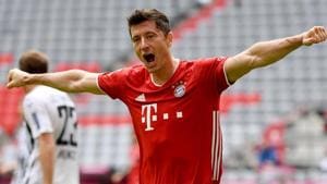 Bayern Munich’s Robert Lewandowski celebrates scoring a goal.(Reuters) Bayern Munich’s Robert Lewandowski celebrates scoring a goal.(Reuters)