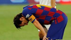 Barcelona's Lionel Messi reacts after the match, as play resumes behind closed doors following the outbreak of the coronavirus disease (COVID-19)(REUTERS) Barcelona's Lionel Messi reacts after the match, as play resumes behind closed doors following the outbreak of the coronavirus disease (COVID-19)(REUTERS)