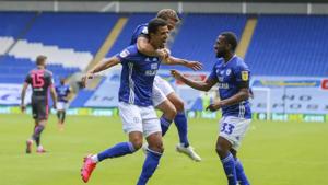 Robert Glatzel celebrates scoring the second goal for Cardiff.(Getty Images) Robert Glatzel celebrates scoring the second goal for Cardiff.(Getty Images)