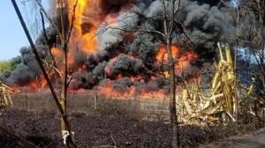Smoke emanating from oil wells after an explosion at the Baghjan oil field in Tinsukia district of Assam earlier this month.(ANI PHOTO.) Smoke emanating from oil wells after an explosion at the Baghjan oil field in Tinsukia district of Assam earlier this month.(ANI PHOTO.)