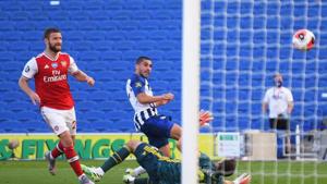 Brighton & Hove Albion's Neal Maupay scores their second goal as play resumes behind closed doors following the outbreak of the coronavirus disease (COVID-19) Mike Hewitt/Pool via REUTERS(REUTERS) Brighton & Hove Albion's Neal Maupay scores their second goal as play resumes behind closed doors following the outbreak of the coronavirus disease (COVID-19) Mike Hewitt/Pool via REUTERS(REUTERS)