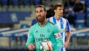 Real Madrid's Sergio Ramos celebrates scoring their first goal, as play resumes behind closed doors following the outbreak of the coronavirus disease (COVID-19)(REUTERS) Real Madrid's Sergio Ramos celebrates scoring their first goal, as play resumes behind closed doors following the outbreak of the coronavirus disease (COVID-19)(REUTERS)