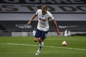 Tottenham's Harry Kane celebrates after scoring his team's second goal.(AP) Tottenham's Harry Kane celebrates after scoring his team's second goal.(AP)