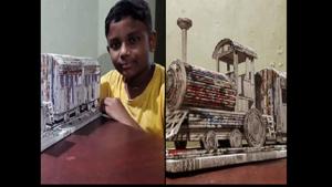 Adwaith Krishna, a 12 year old rail enthusiast from Thrissur, Kerala with his creation.(Twitter/@RailMinIndia) Adwaith Krishna, a 12 year old rail enthusiast from Thrissur, Kerala with his creation.(Twitter/@RailMinIndia)