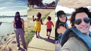 Sunny Leone visits Lake Balboa with her family. Sunny Leone visits Lake Balboa with her family.