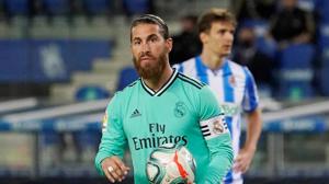 Real Madrid's Sergio Ramos celebrates scoring their first goal, as play resumes behind closed doors following the outbreak of the coronavirus disease (COVID-19).(REUTERS) Real Madrid's Sergio Ramos celebrates scoring their first goal, as play resumes behind closed doors following the outbreak of the coronavirus disease (COVID-19).(REUTERS)