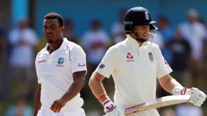 Cricket - West Indies v England - Third Test - Darren Sammy National Cricket Stadium, St Lucia - February 12, 2019 West Indies' Shannon Gabriel with England's Joe Root(Action Images via Reuters) Cricket - West Indies v England - Third Test - Darren Sammy National Cricket Stadium, St Lucia - February 12, 2019 West Indies' Shannon Gabriel with England's Joe Root(Action Images via Reuters)