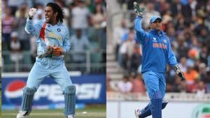 MS Dhoni in 2007 (L) and in 2013 (R).(Getty Images)
