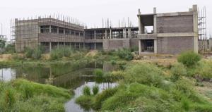 The construction of the building on the five-acre land started on November 3, 2018, and so far, only one block is ready. Two blocks are still under construction and require at least four months for completion.(Gurpreet Singh/HT) The construction of the building on the five-acre land started on November 3, 2018, and so far, only one block is ready. Two blocks are still under construction and require at least four months for completion.(Gurpreet Singh/HT)