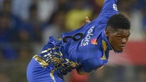 Mumbai: Mumbai Indians' Alzarri Joseph in action during the Indian Premier League 2019 (IPL T20) cricket match against Kings XI Punjab at Wankhede Stadium in Mumbai, Wednesday, April 10, 2019.(PTI) Mumbai: Mumbai Indians' Alzarri Joseph in action during the Indian Premier League 2019 (IPL T20) cricket match against Kings XI Punjab at Wankhede Stadium in Mumbai, Wednesday, April 10, 2019.(PTI)