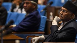 Nepal's Prime minister KP Sharma Oli (R) listens as Finance Minister Yubaraj Khatiwada announces the budget for the 2020/2021 fiscal year, in Kathmandu on May 28, 2020. (Photo by PRAKASH MATHEMA / AFP)(AFP) Nepal's Prime minister KP Sharma Oli (R) listens as Finance Minister Yubaraj Khatiwada announces the budget for the 2020/2021 fiscal year, in Kathmandu on May 28, 2020. (Photo by PRAKASH MATHEMA / AFP)(AFP)