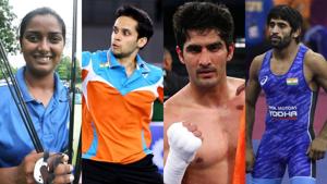From L to R 0 Deepika Kumari, Parupalli Kashyap, Vijender Singh and Bajrang Punia.(Getty Images) From L to R 0 Deepika Kumari, Parupalli Kashyap, Vijender Singh and Bajrang Punia.(Getty Images)