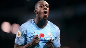 Benjamin Mendy of Manchester City celebrates a win against United.(Getty Images) Benjamin Mendy of Manchester City celebrates a win against United.(Getty Images)
