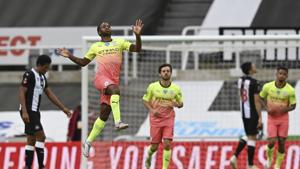Manchester City's Raheem Sterling celebrates after scoring his side's second goal during the FA Cup sixth round soccer match between Newcastle United and Manchester City at St. James' Park in Newcastle, England, Sunday, June 28, 2020. (Shaun Botterill/Pool via AP)(AP) Manchester City's Raheem Sterling celebrates after scoring his side's second goal during the FA Cup sixth round soccer match between Newcastle United and Manchester City at St. James' Park in Newcastle, England, Sunday, June 28, 2020. (Shaun Botterill/Pool via AP)(AP)