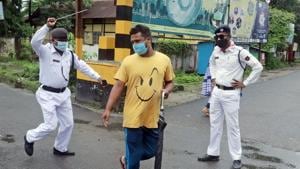 Police personnel punish a lockdown violator as it is reinforced due to rising cases of coronavirus in Tezpur on Sunday.(ANI Photo) Police personnel punish a lockdown violator as it is reinforced due to rising cases of coronavirus in Tezpur on Sunday.(ANI Photo)