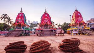 The chariots of Lord Jagnnath, Lord Balabhadra and Goddess Subhadra at the Gundicha temple before staring the journey back to the Jagannath temple in Puri(HT PHOTO) The chariots of Lord Jagnnath, Lord Balabhadra and Goddess Subhadra at the Gundicha temple before staring the journey back to the Jagannath temple in Puri(HT PHOTO)