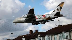 An Etihad Airbus A380 aircraft arrives over the top of residential houses to land at Heathrow Airport in west London, Britain(Reuters File Photo) An Etihad Airbus A380 aircraft arrives over the top of residential houses to land at Heathrow Airport in west London, Britain(Reuters File Photo)
