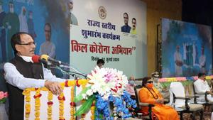 Madhya Pradesh Chief Minister Shivraj Singh Chouhan launches the statewide 'Kill Corona' campaign in Bhopal on Wednesday.(ANI) Madhya Pradesh Chief Minister Shivraj Singh Chouhan launches the statewide 'Kill Corona' campaign in Bhopal on Wednesday.(ANI)