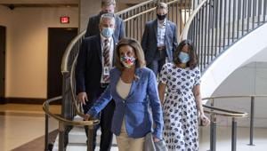 Speaker of the House Nancy Pelosi (D-CA) arrives for a closed door briefing at the US Capitol on July 2, 2020 in Washington, DC.(AFP) Speaker of the House Nancy Pelosi (D-CA) arrives for a closed door briefing at the US Capitol on July 2, 2020 in Washington, DC.(AFP)