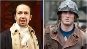 Lin-Manuel Miranda in Hamilton and Chris Evans in Captain America: The First Avenger. Lin-Manuel Miranda in Hamilton and Chris Evans in Captain America: The First Avenger.