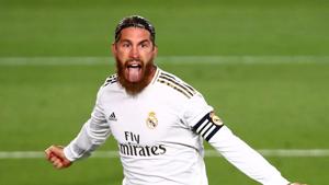 Soccer Football - La Liga Santander - Real Madrid v Getafe - Alfredo Di Stefano Stadium, Madrid, Spain - July 2, 2020 Real Madrid's Sergio Ramos celebrates scoring their first goal(REUTERS) Soccer Football - La Liga Santander - Real Madrid v Getafe - Alfredo Di Stefano Stadium, Madrid, Spain - July 2, 2020 Real Madrid's Sergio Ramos celebrates scoring their first goal(REUTERS)