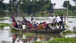 According to Assam State Disaster Management Authority (ASDMA), over 1.3 million people in 20 of the state’s 33 districts are still affected by floods.(PTI)