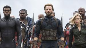 Chadwick Boseman as Black Panther and Chris Evans as Captain America. Chadwick Boseman as Black Panther and Chris Evans as Captain America.
