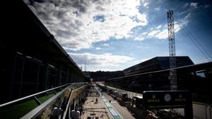 General view of the pits, as F1 resumes behind closed doors.(Reuters) General view of the pits, as F1 resumes behind closed doors.(Reuters)