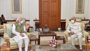 PM Modi, President Kovind at Rashtrapati Bhavan.(Twitter/@rashtrapatibhvn) PM Modi, President Kovind at Rashtrapati Bhavan.(Twitter/@rashtrapatibhvn)
