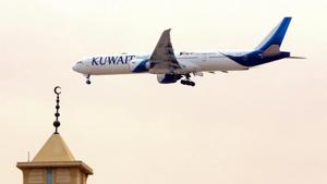 A Kuwait Airways Boeing B777 aircraft prepares to land at Kuwait International Airport in Kuwait City.(AFP) A Kuwait Airways Boeing B777 aircraft prepares to land at Kuwait International Airport in Kuwait City.(AFP)