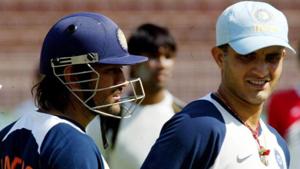 MS Dhoni and Sourav Ganguly during a nets session from the year 2007.(Getty Images) MS Dhoni and Sourav Ganguly during a nets session from the year 2007.(Getty Images)