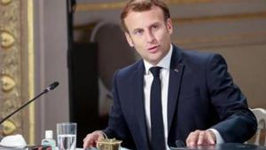 French President Emmanuel Macron attends a meeting with labour union representatives at the Elysee Palace following the coronavirus disease (COVID-19) outbreak, in Paris.(Reuters) French President Emmanuel Macron attends a meeting with labour union representatives at the Elysee Palace following the coronavirus disease (COVID-19) outbreak, in Paris.(Reuters)