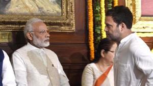 Prime Minister Narendra Modi and Congress leader Rahul Gandhi during a floral tribute ceremony on the portrait of Sardar Vallabhbhai Patel on his birth anniversary at Parliament house in New Delhi.(Arvind Yadav/HT file photo) Prime Minister Narendra Modi and Congress leader Rahul Gandhi during a floral tribute ceremony on the portrait of Sardar Vallabhbhai Patel on his birth anniversary at Parliament house in New Delhi.(Arvind Yadav/HT file photo)