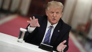 US President Donald Trump speaks during an event in the East Room of the White House in Washington, DC, US on Tuesday.(Bloomberg) US President Donald Trump speaks during an event in the East Room of the White House in Washington, DC, US on Tuesday.(Bloomberg)