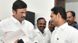A file photo of MP Kanumuru Raghurama Krishnam Raju with CM Jagan Mohan Reddy. (Photo @RaghuRaju_MP) A file photo of MP Kanumuru Raghurama Krishnam Raju with CM Jagan Mohan Reddy. (Photo @RaghuRaju_MP)