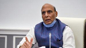 Defence Minister Rajnath Singh speaks during the virtual inauguration of 6 BRO bridges, at Ministry of Defence in New Delhi(PTI) Defence Minister Rajnath Singh speaks during the virtual inauguration of 6 BRO bridges, at Ministry of Defence in New Delhi(PTI)