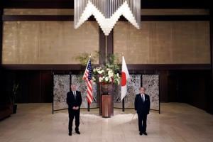 US Deputy Secretary of State Stephen Biegun, left, and Japanese Vice Foreign Minister Takeo Akiba, right, pose for a photo session prior to their bilateral meeting at Iikura Guest House in Tokyo, Japan.(Reuters) US Deputy Secretary of State Stephen Biegun, left, and Japanese Vice Foreign Minister Takeo Akiba, right, pose for a photo session prior to their bilateral meeting at Iikura Guest House in Tokyo, Japan.(Reuters)