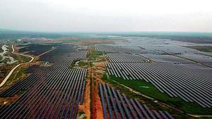 An aerial view of a 750 MW solar power plant project inaugurated by Prime Minister Narendra Modi in Rewa on Friday. An aerial view of a 750 MW solar power plant project inaugurated by Prime Minister Narendra Modi in Rewa on Friday.