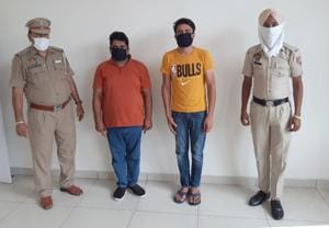 Two men accused of drug peddling in special task force custody at Ludhiana on Saturday.(HT Photo) Two men accused of drug peddling in special task force custody at Ludhiana on Saturday.(HT Photo)