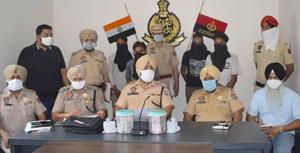 Additional deputy commissioner of police (ADCP-2) Jaskiranjit Singh Teja addressing a press conference about the arrests in Ludhiana on Saturday.(HT Photo) Additional deputy commissioner of police (ADCP-2) Jaskiranjit Singh Teja addressing a press conference about the arrests in Ludhiana on Saturday.(HT Photo)