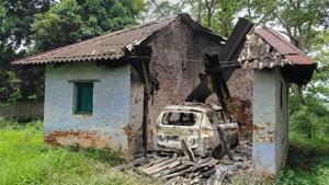 A part of the forest guest house which was blown up by CPI-Maoist extremists at Barkela area in Chaibasa district of Jharkhand, Sunday, July 12, 2020.(PTI) A part of the forest guest house which was blown up by CPI-Maoist extremists at Barkela area in Chaibasa district of Jharkhand, Sunday, July 12, 2020.(PTI)