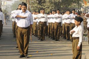 Volunteerers of Rashtriya Swayamsevak Sangh (RSS) in a rally at Garia area in South Kolkata, India.(Samir Jana/HT file photo) Volunteerers of Rashtriya Swayamsevak Sangh (RSS) in a rally at Garia area in South Kolkata, India.(Samir Jana/HT file photo)