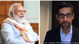 Prime Minister Narendra Modi held a virtual discussion with Google CEO Sundar Pichai on Monday.(@narendramodi) Prime Minister Narendra Modi held a virtual discussion with Google CEO Sundar Pichai on Monday.(@narendramodi)